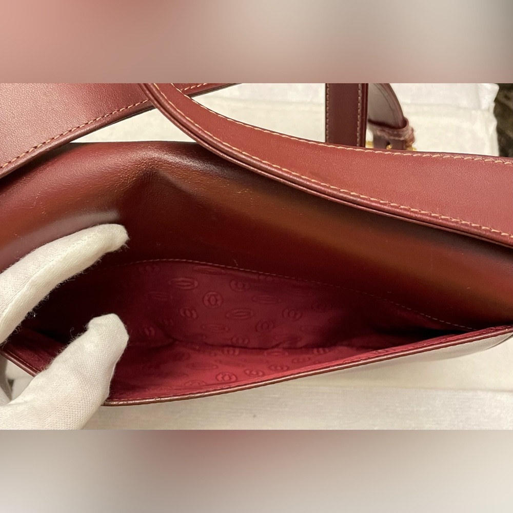 Cartier Authentic Vintage Deep Red Leather Shoulder Bag w/ Adjustable Strap - Picture 8 of 17